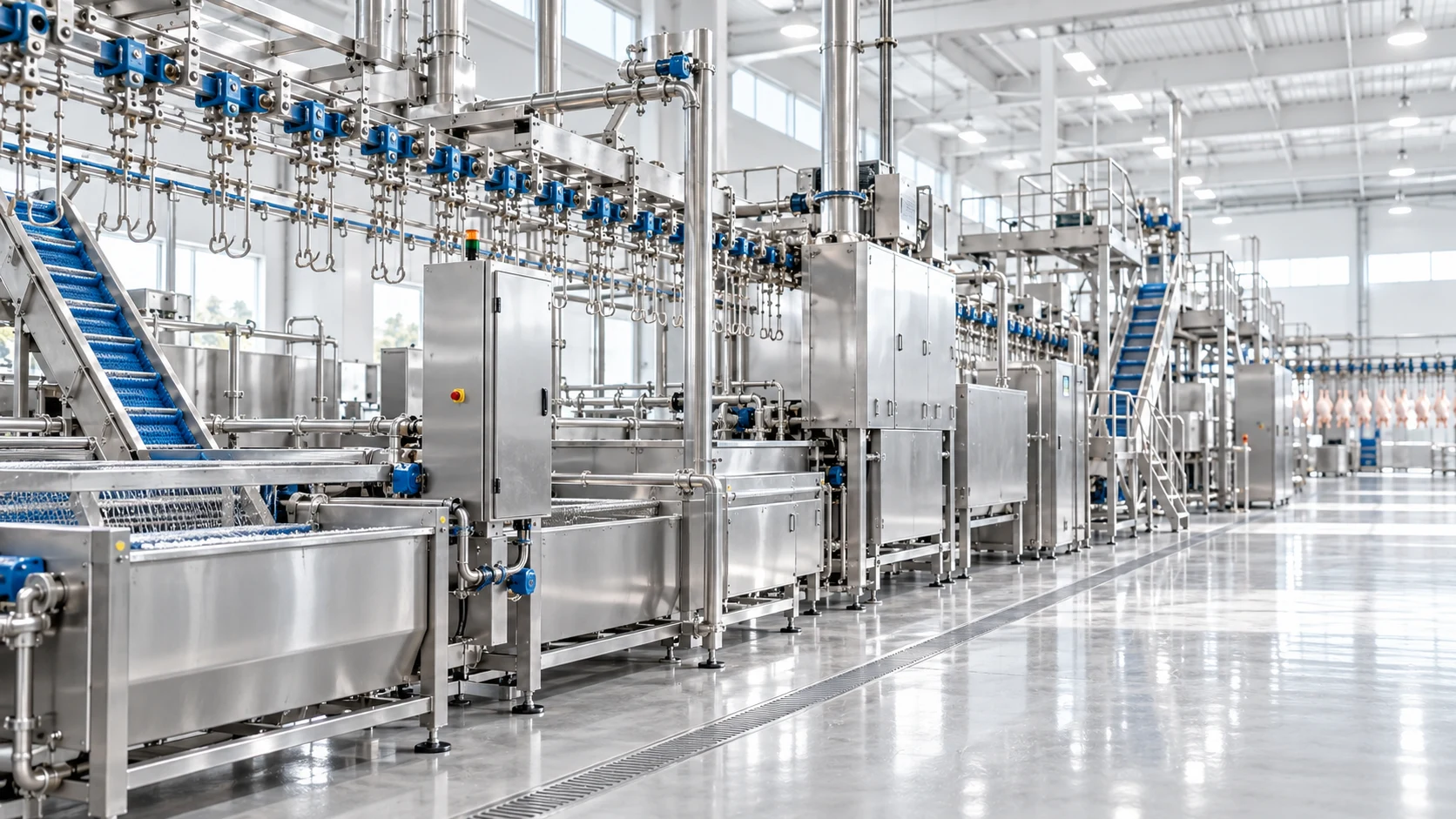 Complete poultry slaughtering and processing line
